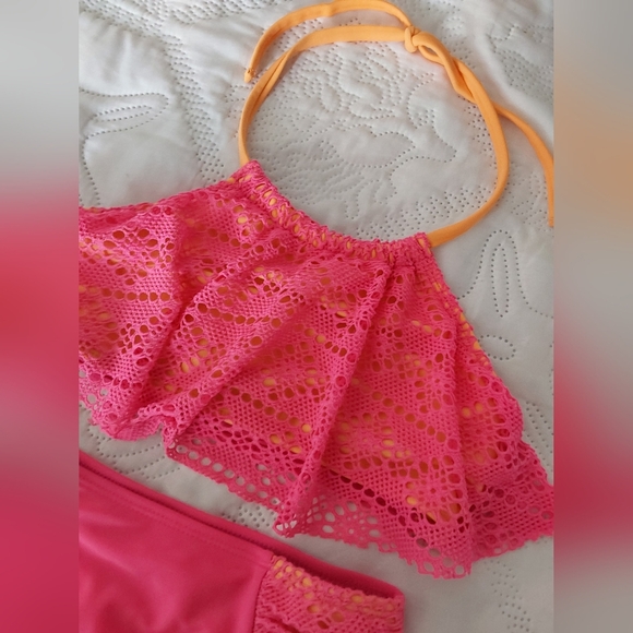 Justice Cat & Jack Swimsuit, Girl's Hot Pink Halter Bikini Set, Size Medium 7/8 - Picture 2 of 8